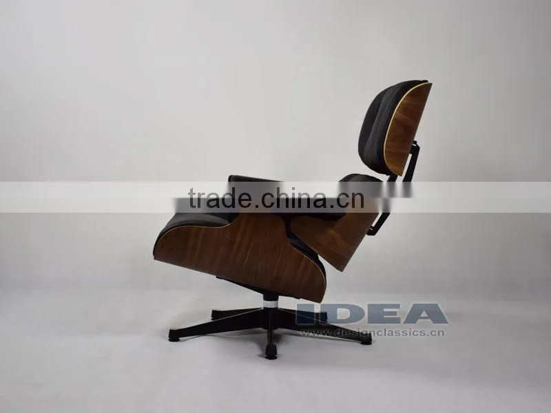 Replica Charles Lounge Chair and Ottoman Walnut Shell Black Leather