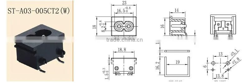 IEC8 Male AC power socket of right polarity PCB Mounting