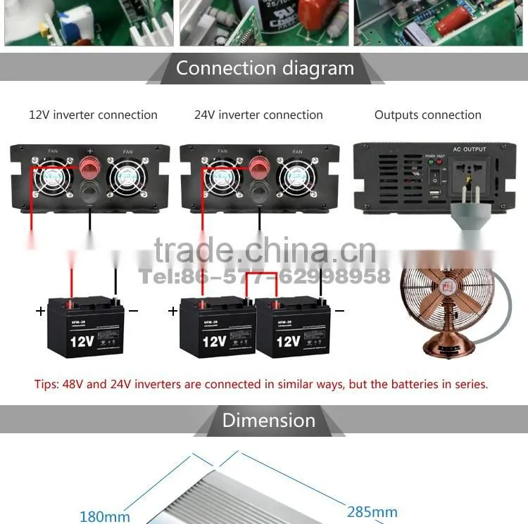 Reliable Factory DC to AC Pure Sine Wave Power Inverter OPIP-1500 W DC Input 12V with Off Grid Solar Power System