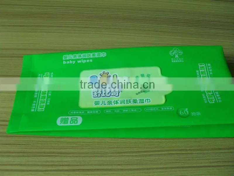 side gusset plastic baby wet tissue packaging bag with stick label