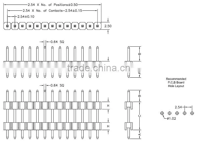 Pitch :2.54mm Pin header single Row S.M.T straight Dip Type
