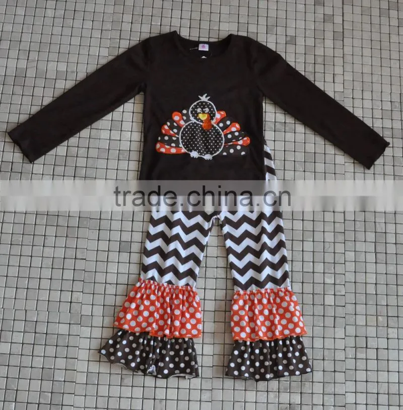 CHEVRON RUFFLED WESTERN KIDS TURKEY THANKSGIVING OUTFITS