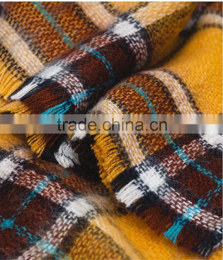 2015 Fashion wholesale yellow plaid cashmere winter scarf