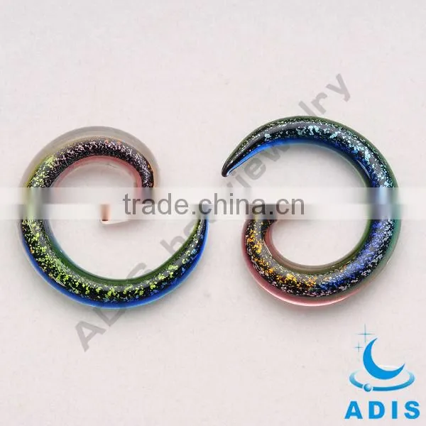 Shiny glitter helix screw ear expander plug piercing jewelry Glass ear spiral jewelry