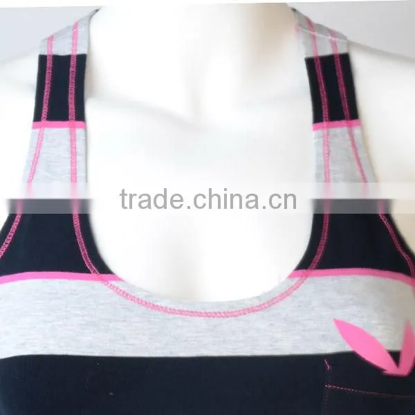 fashion t shirt wholesale stripe sleeveless pocket printed style