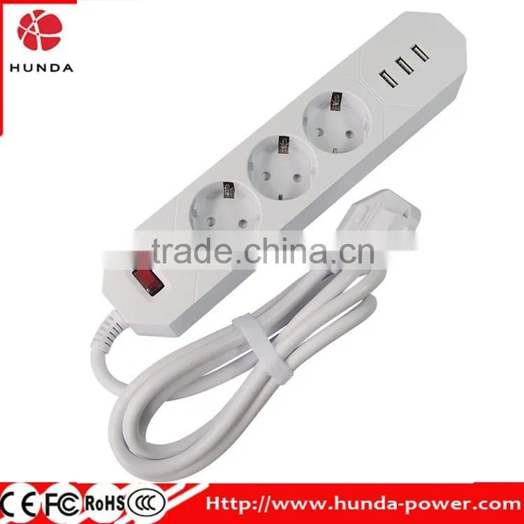New arrival 3 Outlet Surge Protector Power Strip with Triple 3.4A USB Charging Ports, with 1.8M Power Cord