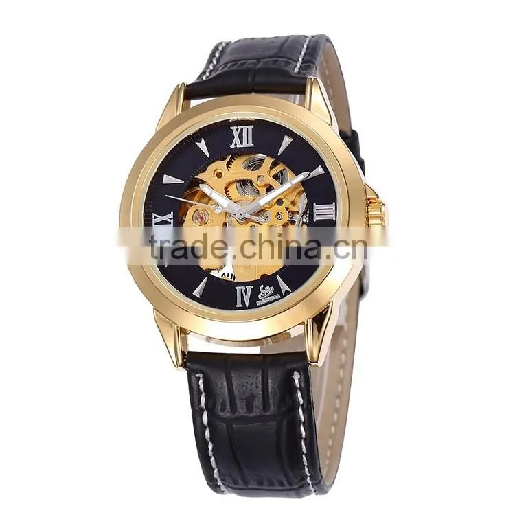 oem genuine leather men's teenage fashion skeleton automatic mechanical watch waterproof