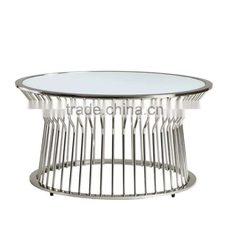INSPIRE Q Cyril Frosted Glass Top Drum Metal Cocktail Table