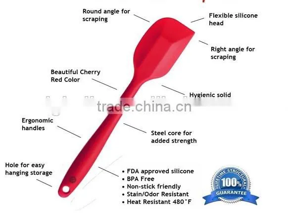 Silicone Spatula Sets of 4 - Hygienic Solid Silicone Design - Cherry Red - 100% Food Grade Silicone - Premium Silicone Utensils