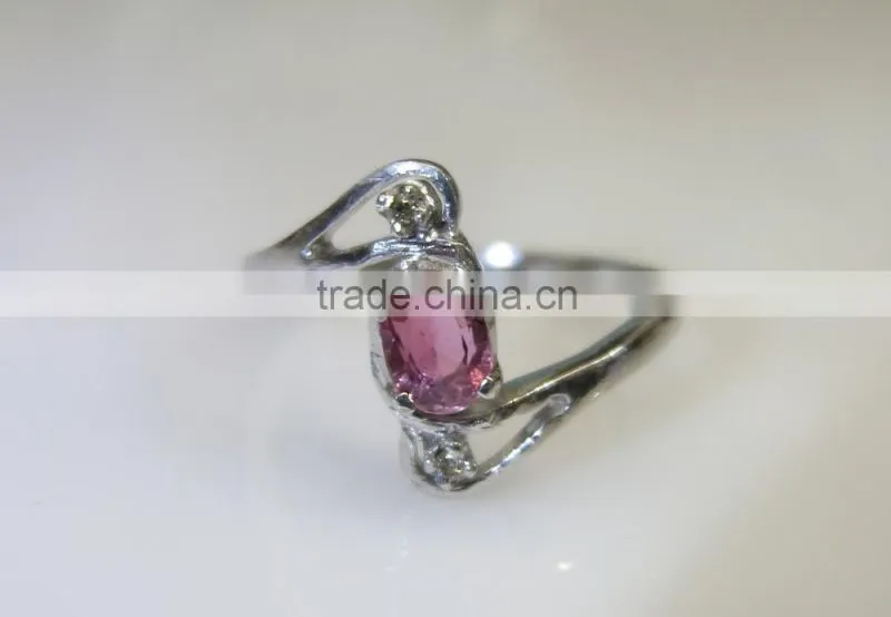 Tourmaline Diamond Ring in Sterling Silver