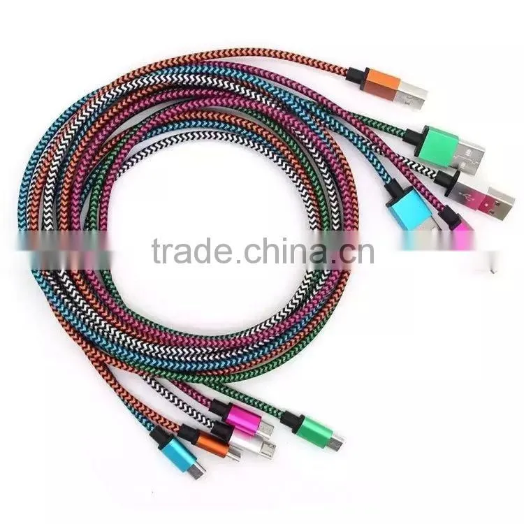 High Quality Colorful 1M 3FT for Samsung Braided Nylon Fabric Micro Charger Usb Cable