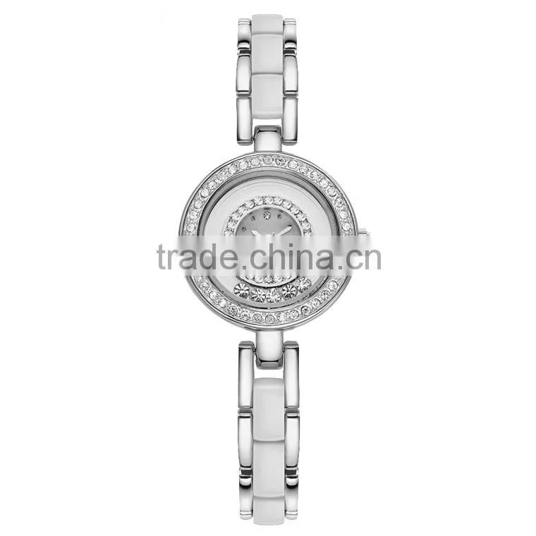 High quality alloy and acrylic band shiny diamond fashion bracelet ladies watch