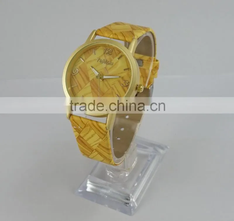 Cheap top sell leather WOODEN print fashion unisex wrist watches