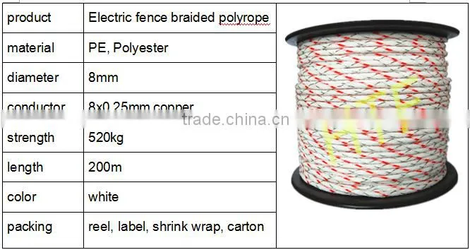Pasture fence horse equipment electric braided polyrope