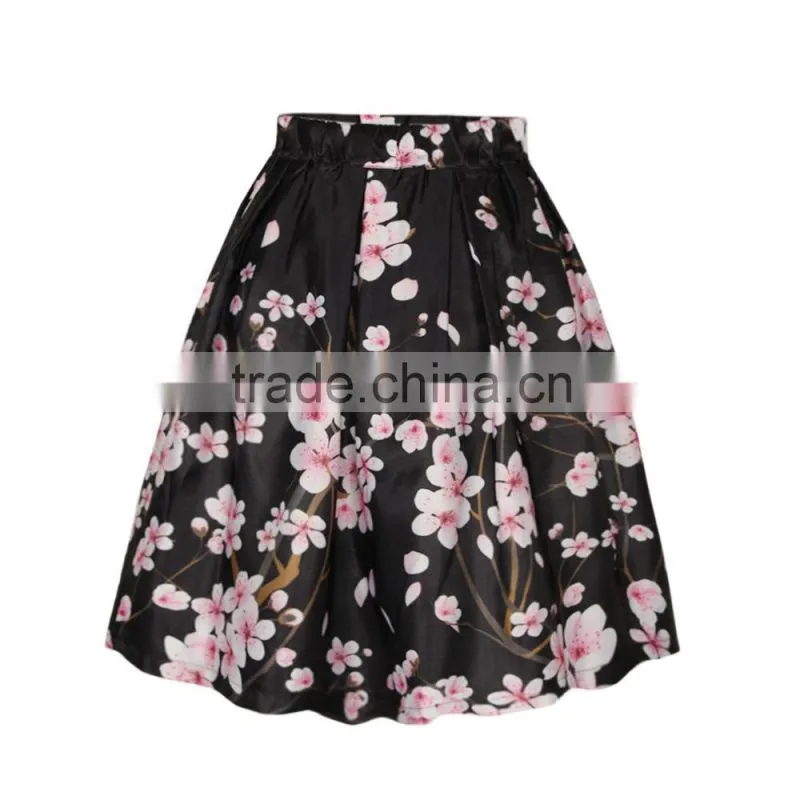 2015 Women Long Skirt Floral Digital Printing Puff Skirt Cheap Price High Quality N19-11