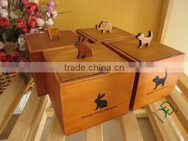 Cute wooden toy storage box with animal elements