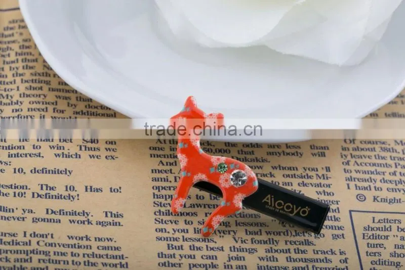 Colored sika deer decoration hair slide handmade metal clip kids rhinestone plain hair clip