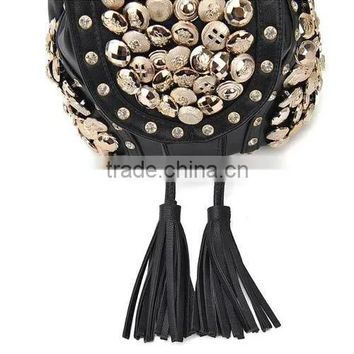 2015 New Model Korean Fashion Button Diamond Retro Popular Tassel Backpack/Crossbody Bag (BCC029-1)