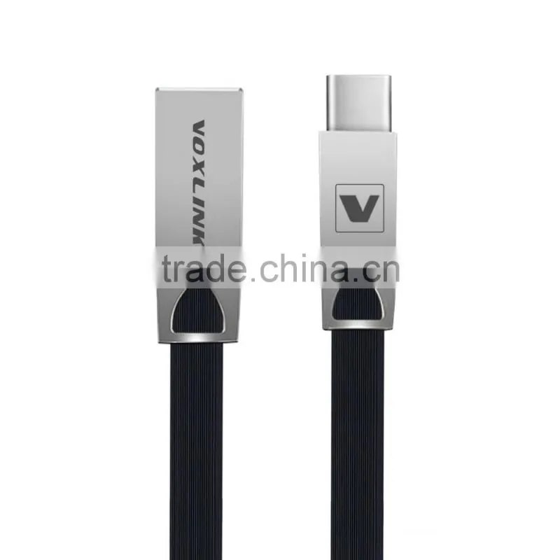 Voxlink 2017 New Zinc Alloy flat Fast Charging Data Sync usb type c Cable for iPhone 6 6s Plus 5s 5 iPad mini/Samsung/HTC
