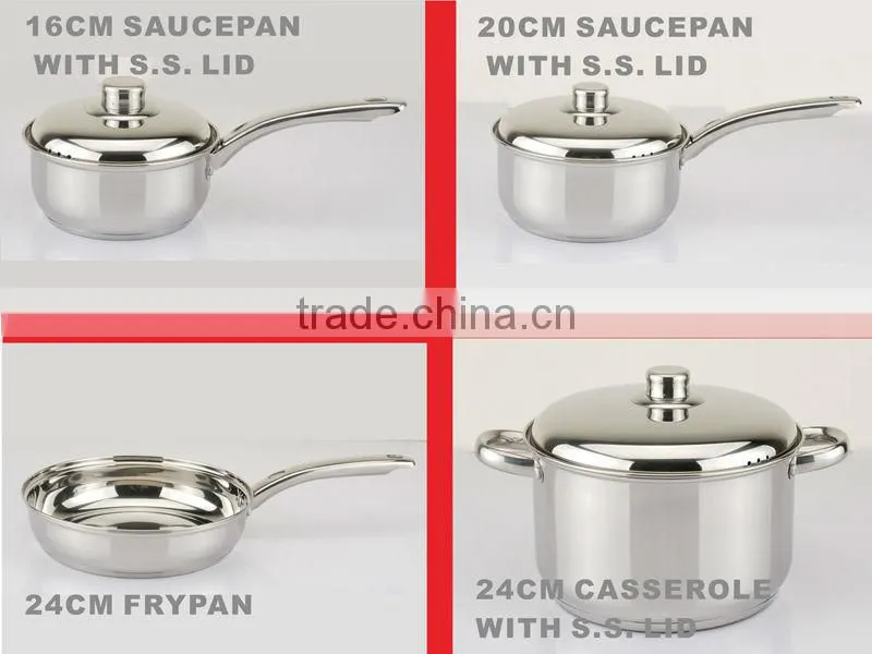 High quality fry pan casserole 7pcs cookware set stainless steel with glass lid