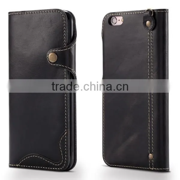 Retro Oil Wax Leather, Flip Cowhide Leather Phone Case For iPhone6/6s/plus
