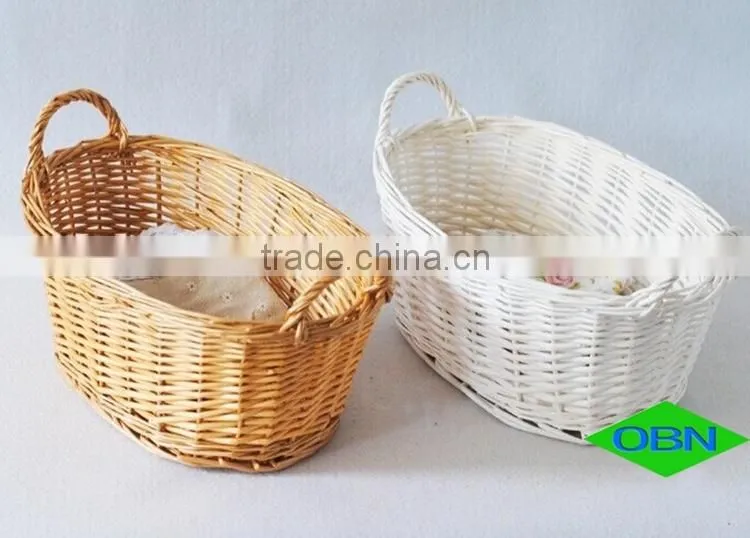 Cheap decorative woven oval white empty wicker fruit basket with handle