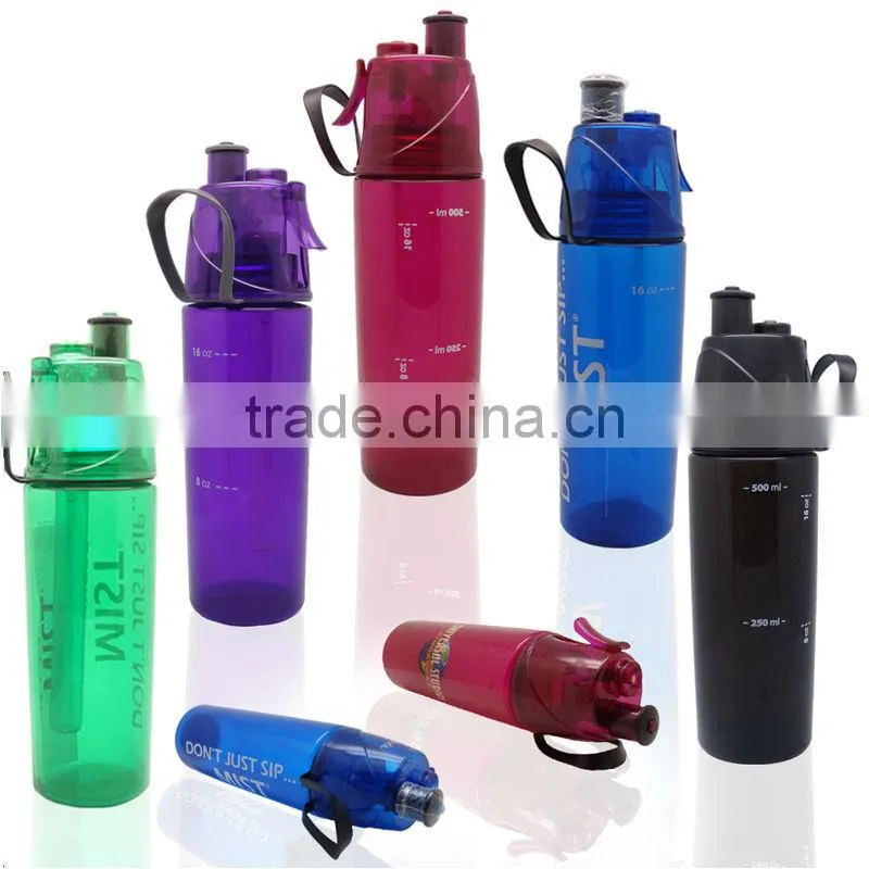 Dual functional water drink and spray Mist Squeeze Bottle sport Water Bottle with Mist Sprayer