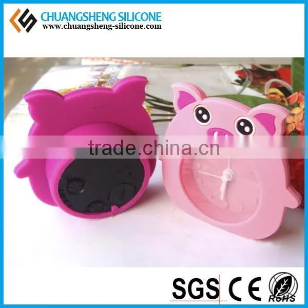 Cute Pig Watch shape silicone table alarm clock in the bedroom for children