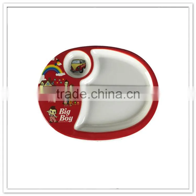 Children use 3 compartments big boy oval devorative cheap reusable plastic plates