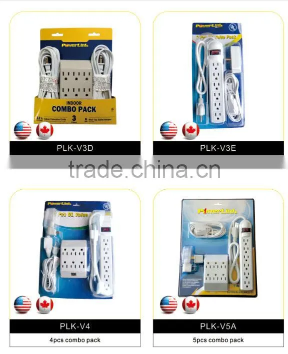 S60199 6 FT 3 Outlet 2 Prong Indoor Wall Power AC Extension Cord Cable White UL Listed