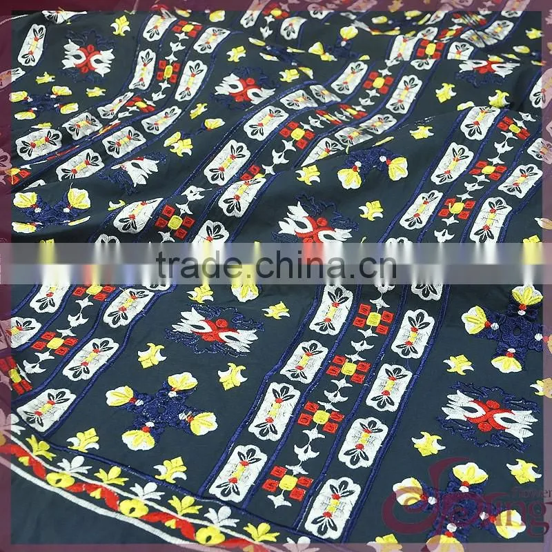 Colorful china design shining poly embroidery cotton lace fabric for dress/ tops