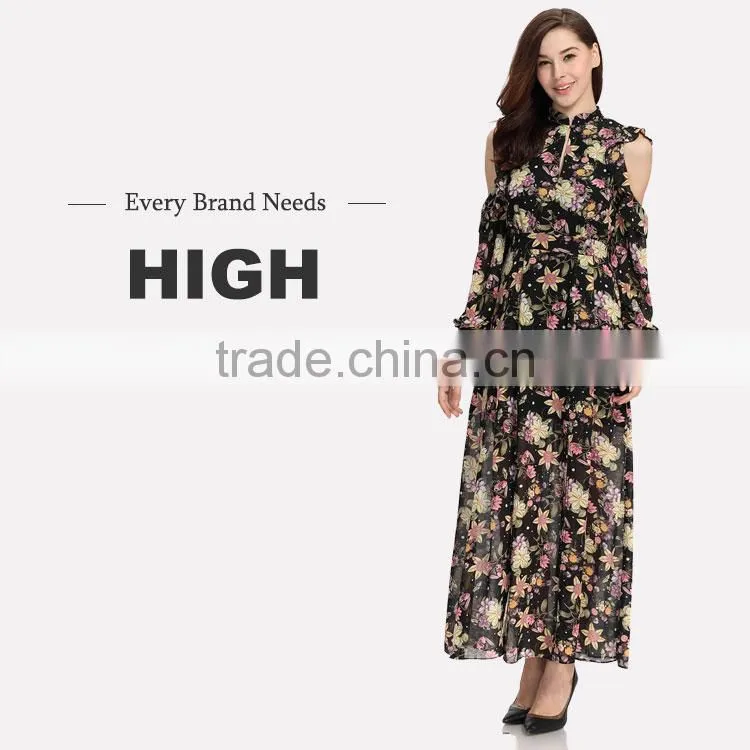 Digital print long chiffon maxi woman dress