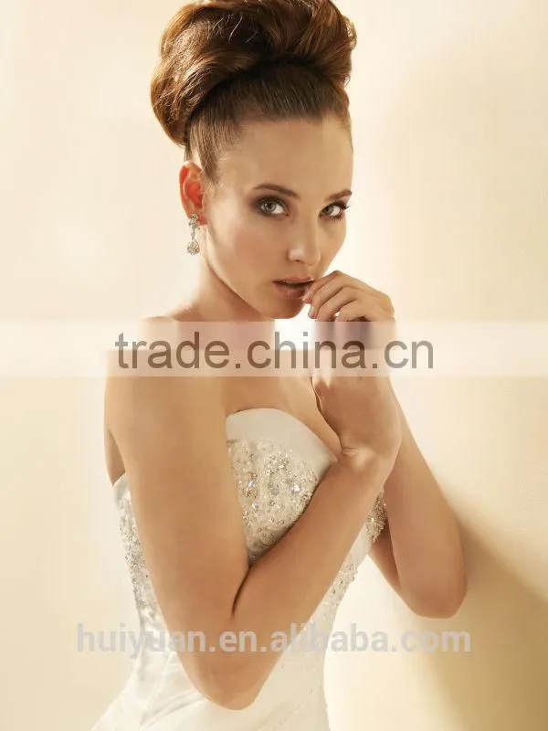 white satin beaded mermaid strapless wholesale bridal gowns