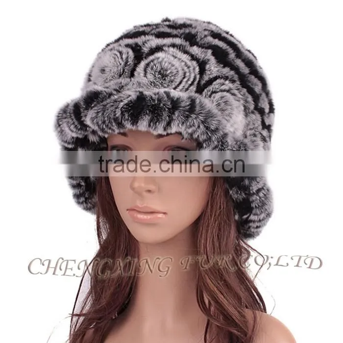 CX-C-195M Fashion Wholesale Hand Knitted Warm Rabbit Fur Winter Woman Hat