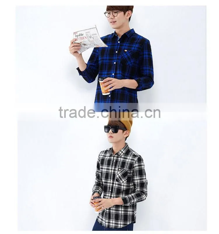 2015 New Fancy One Pocket Men Casual Check Fannel Leisure Shirt