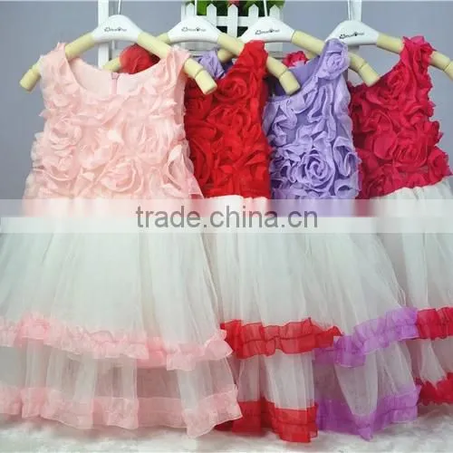 2016 New Girl Dress Rose Three Layers Tutu Princess Dresses Child Clothing Kids Product Free Shipping GD40731-13