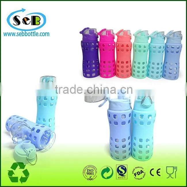 Outdoor Sport Borosilicate Glass Water Bottle With Silicone Sleeve