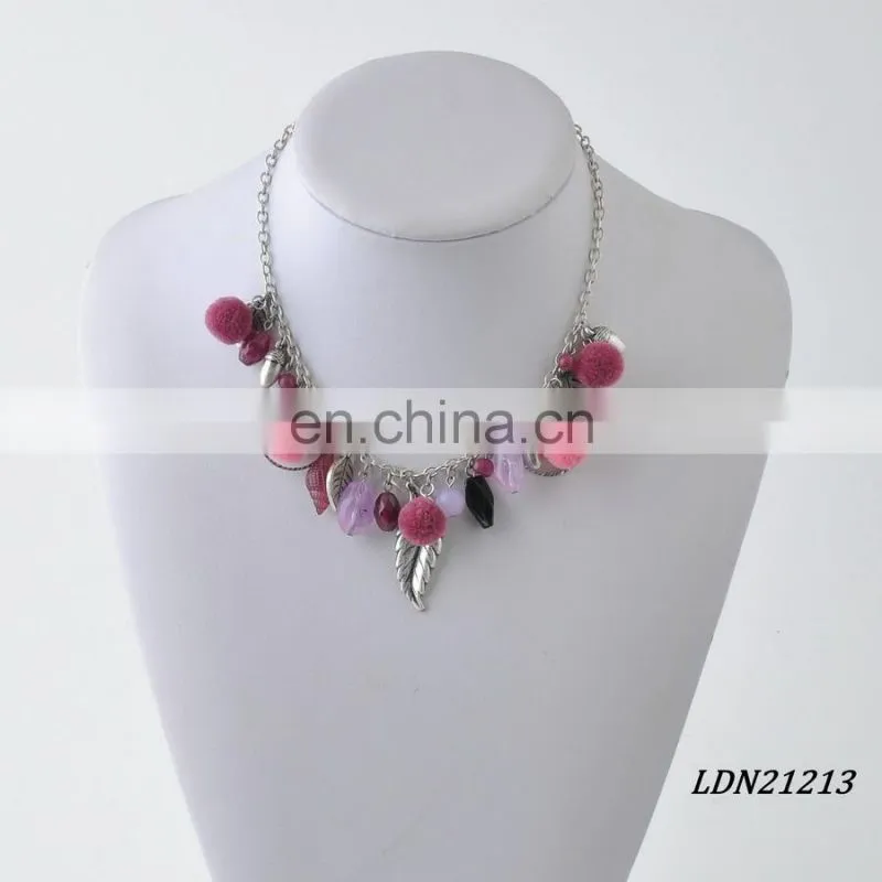 Pompom Metal Chain Leaf Loopy Circles Necklaces