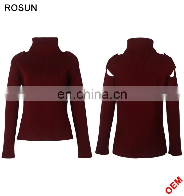 Winter Turtleneck Buttons on Shoulder Pullover Cashmere Sweater