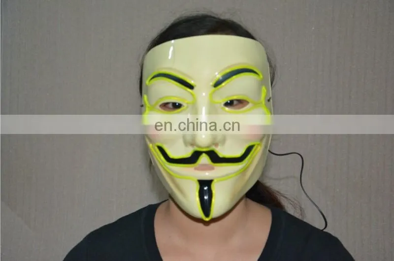 2016 New Design Cosplay Male V Vendetta Flash El Wire Led Glowing Mask