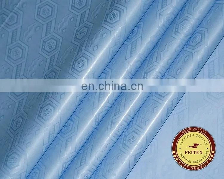 2017 Sky Blue Latest Design Guinea Brocade Styles Sewing Material For Women African Bazin Clothes Wholesale Fabric