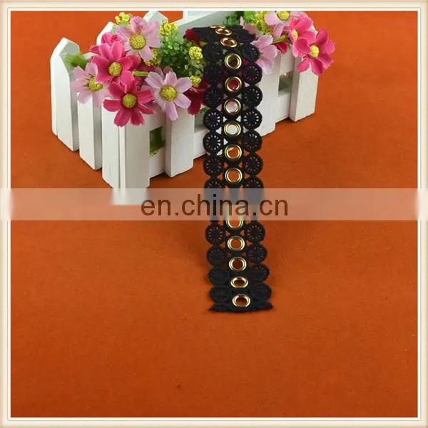 Fashion design polyester lace trim with eyelets for garment trims