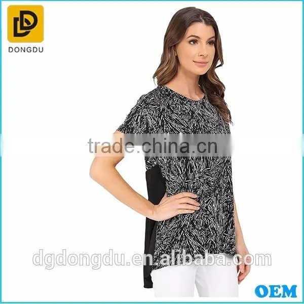 Women Latest Fashion Blouse Design Short Sleeve Lady High-Low Hem Blouse