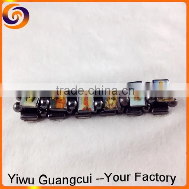 Wood bracelet with epoxy logo sticker