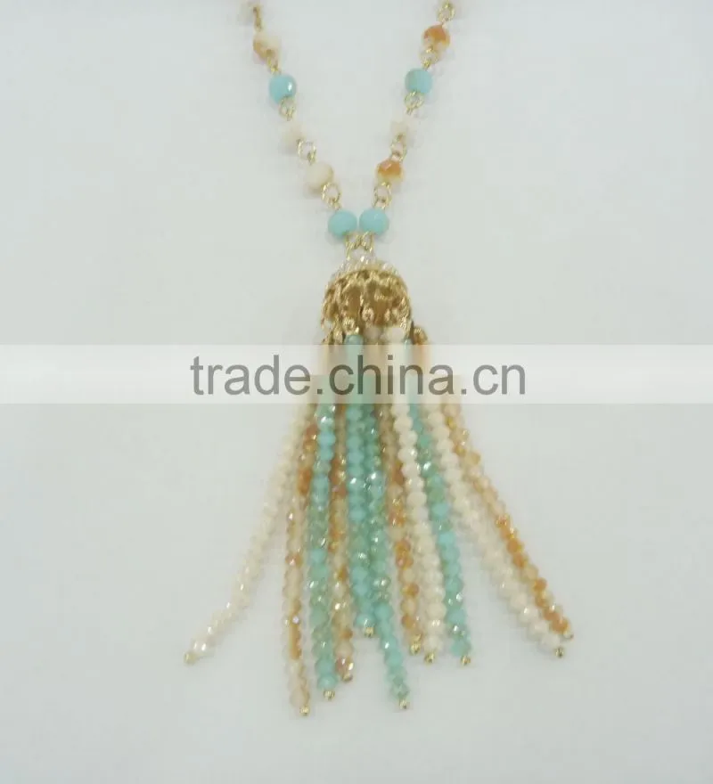 FASHION MULTI COLOR GLASS BEADED TASSEL NECKLACE