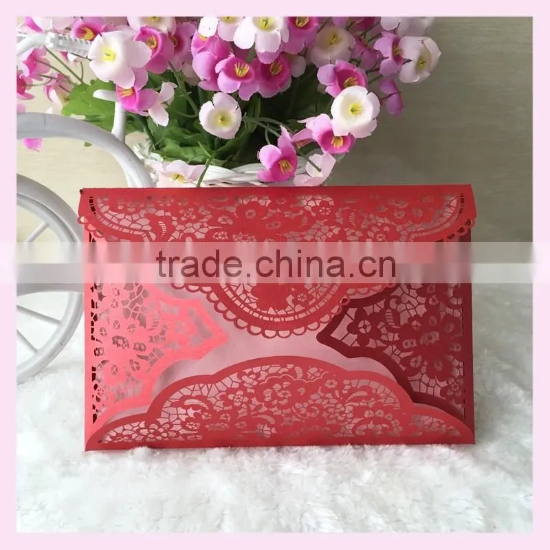 2016 Hot Sale Customized flower style Manufacturer Colorful with beads Pocket Fold Wedding Invitation card greeting cards