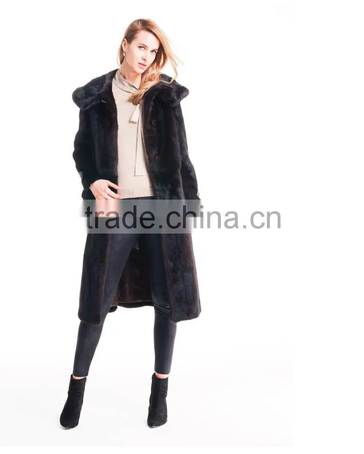 2015 Autumn And Winter Women Medium length Coat With Mink Fur Hat Overcoat
