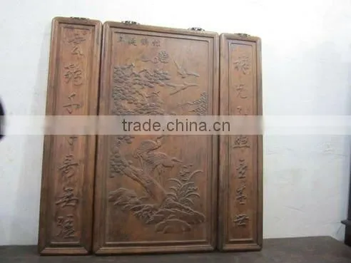 Chinese antique black carved folding screen