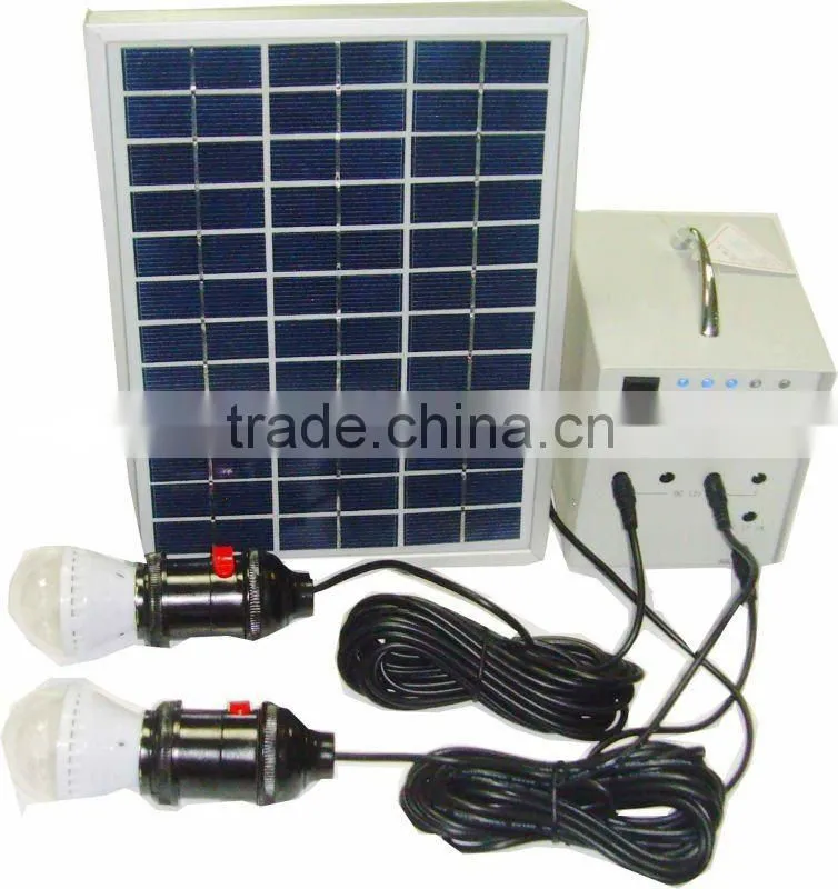 portable solar system 5W, 2 LED lights,1*5V USB, 4*12V output
