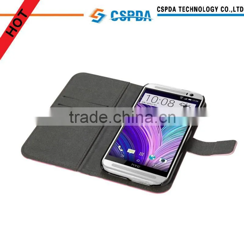 Fashion design wallet leather case for 2014 htc one m8 mobile phone